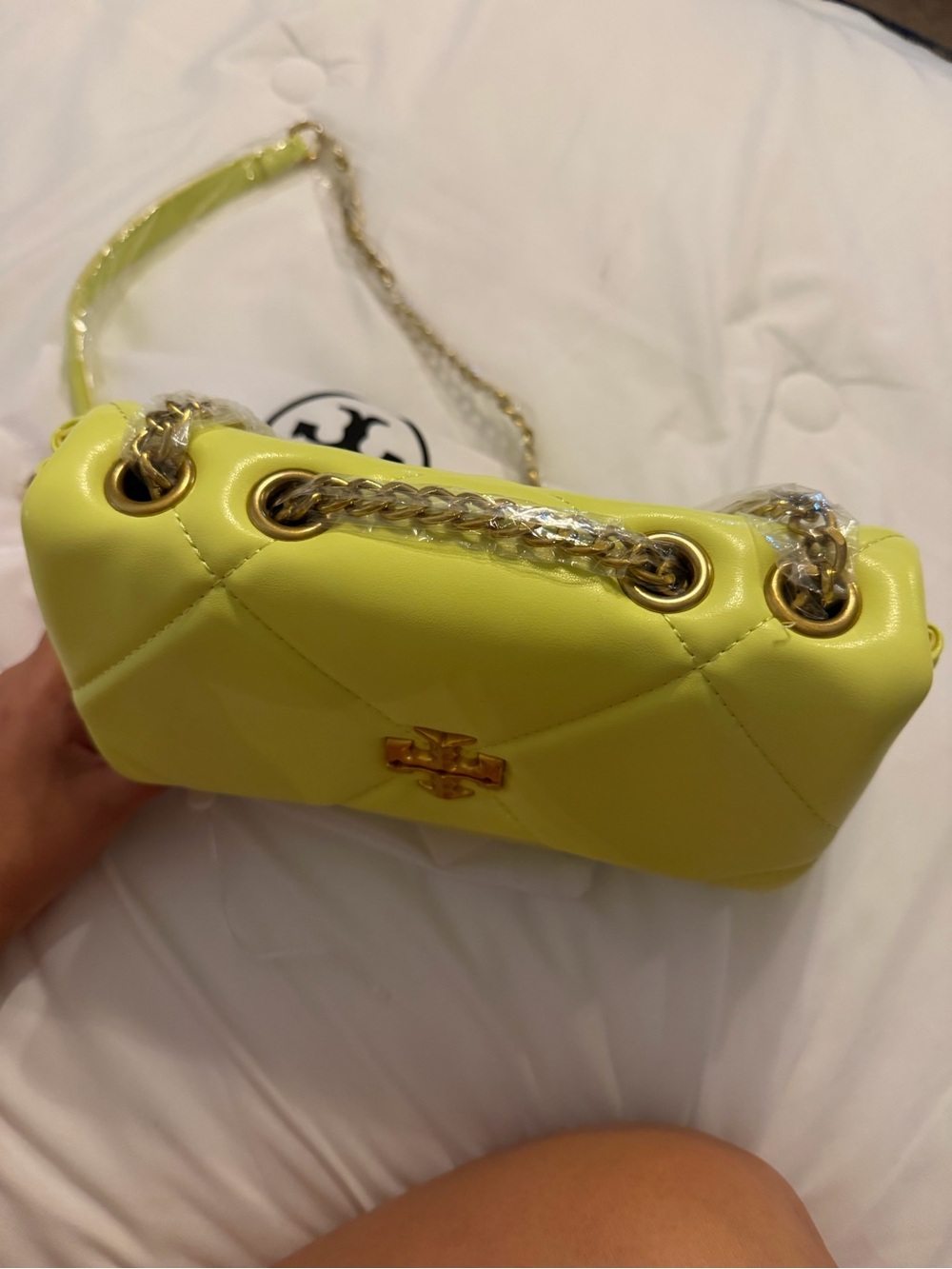 Tory Burch Quilted Shoulder Bag in Lime Green with Gold Hardware - Picture 3 of 4